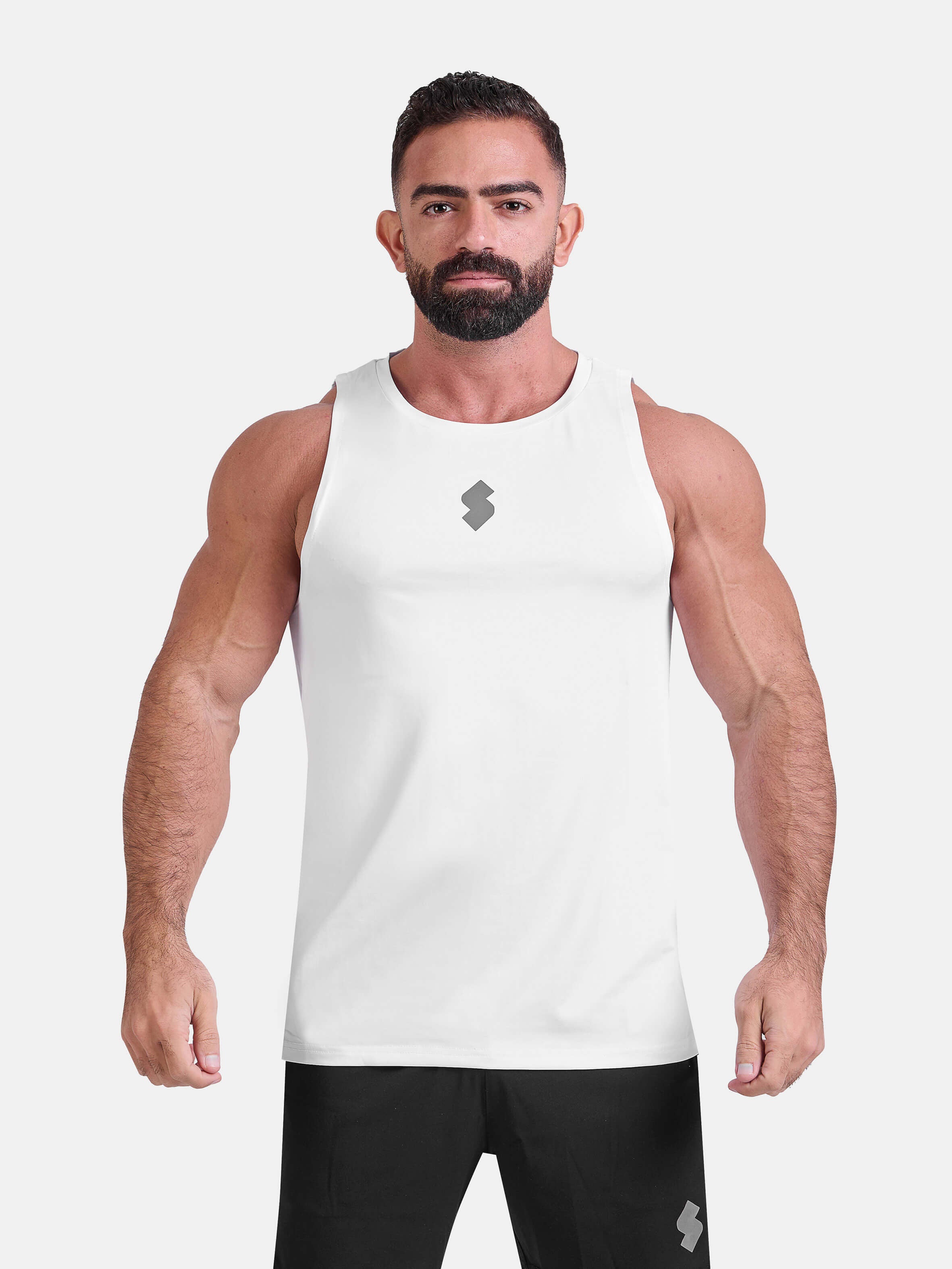 Man wearing white sports & gym tank top by KAF