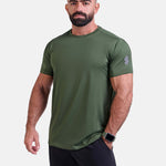 Man wearing green sports - gym - padel t-shirt by KAF Egypt