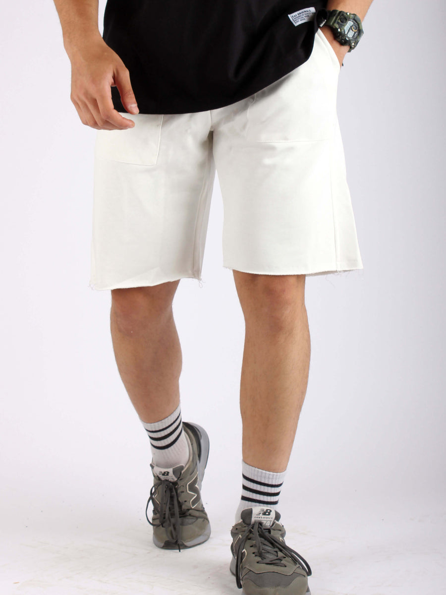 Raw Edge Fleece Shorts- Mens Black/White