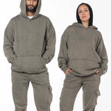 Unisex Acid Washed Oversized Hoodie - Olive