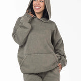 Unisex Acid Washed Oversized Hoodie - Olive