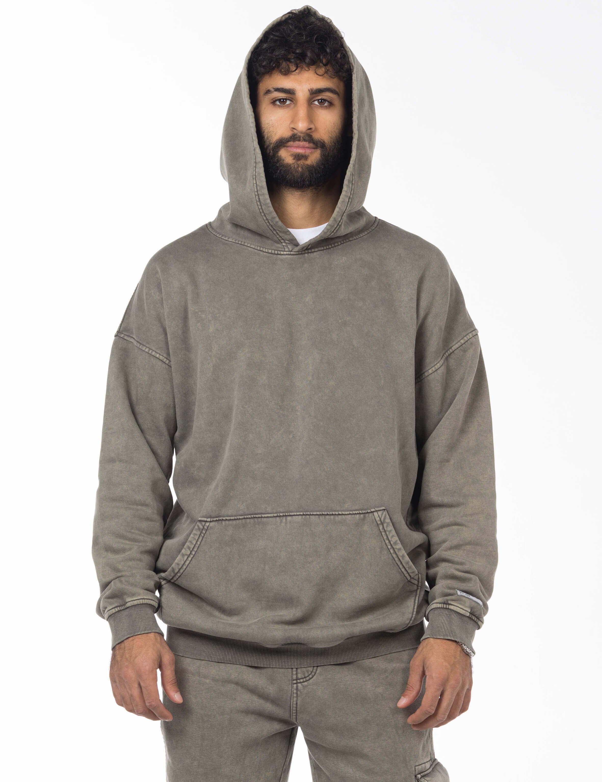 Unisex Acid Washed Oversized Hoodie - Olive