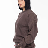 Unisex Acid Washed Crew-Neck Sweatshirt - Brownish
