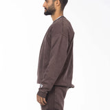 Unisex Acid Washed Crew-Neck Sweatshirt - Brownish