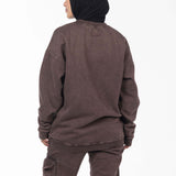 Unisex Acid Washed Crew-Neck Sweatshirt - Brownish