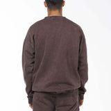 Unisex Acid Washed Crew-Neck Sweatshirt - Brownish