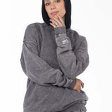 Unisex Acid Washed Crew-Neck Sweatshirt - Gray