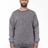 Unisex Acid Washed Crew-Neck Sweatshirt - Gray
