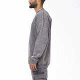 Unisex Acid Washed Crew-Neck Sweatshirt - Gray