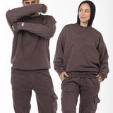 Unisex Acid Washed Crew-Neck Sweatshirt - Brownish