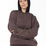 Unisex Acid Washed Crew-Neck Sweatshirt - Brownish