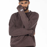 Unisex Acid Washed Crew-Neck Sweatshirt - Brownish