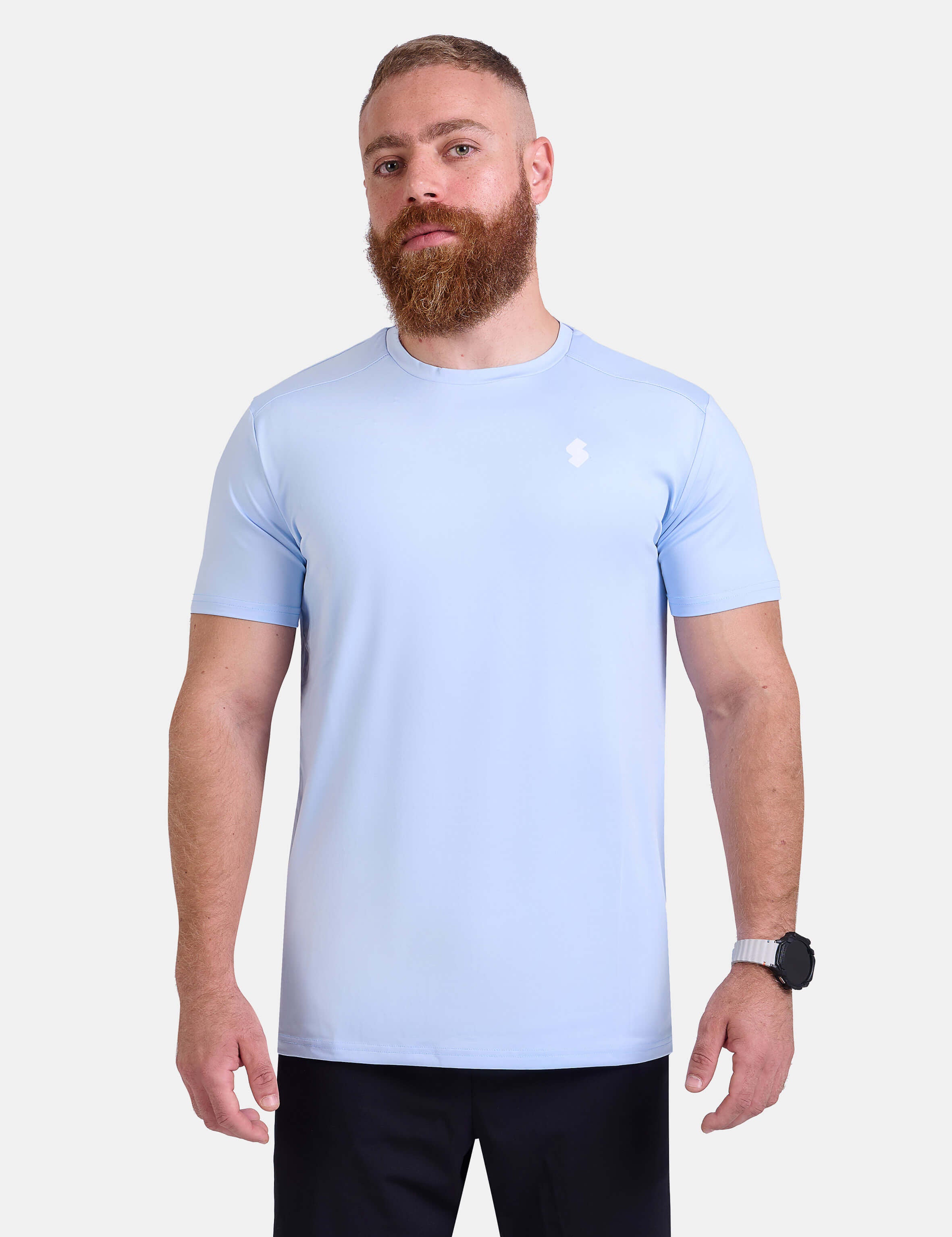 Man wearing light blue sports & gym t-shirt by KAF