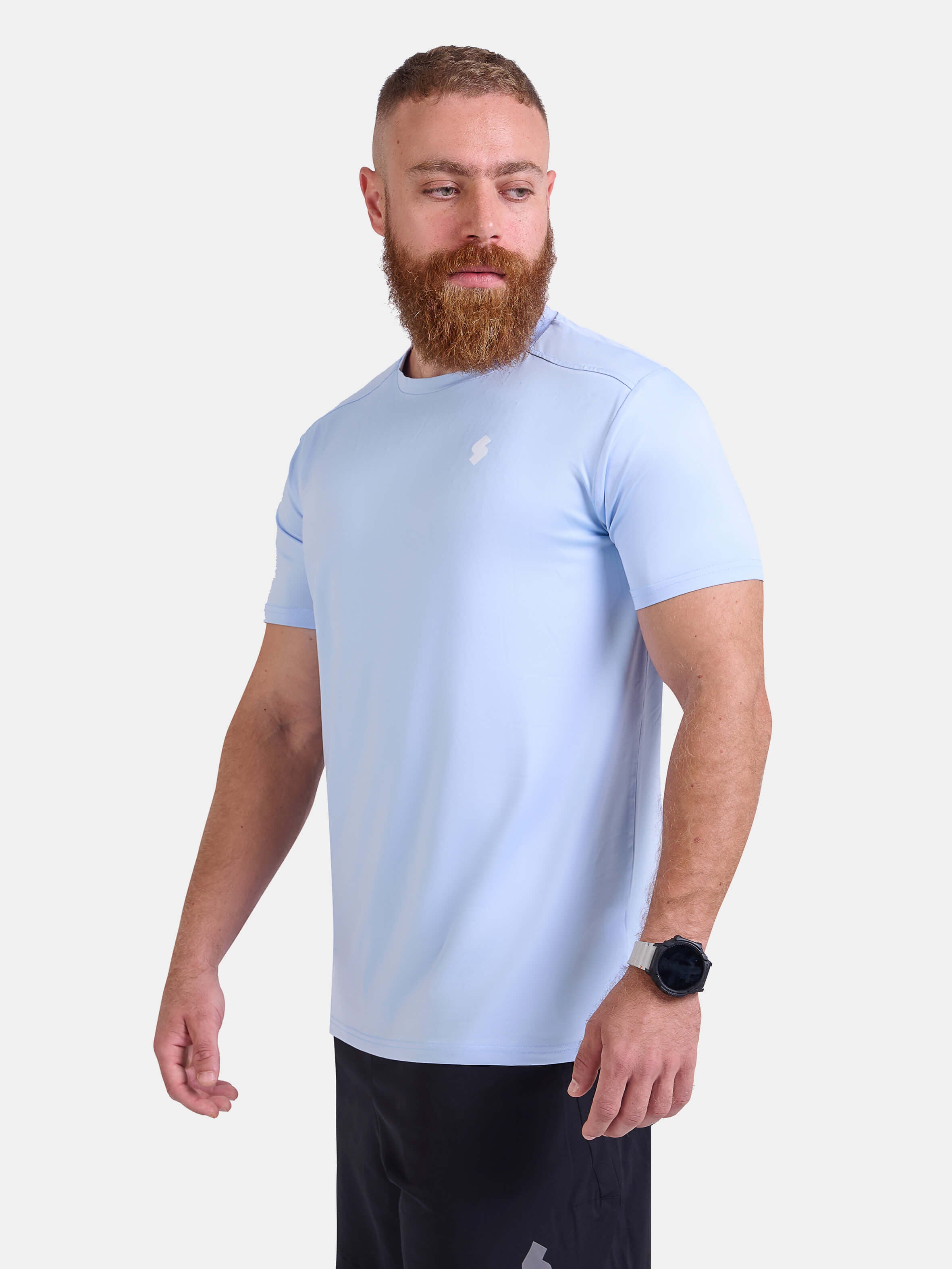 Man wearing light blue sports & gym t-shirt by KAF