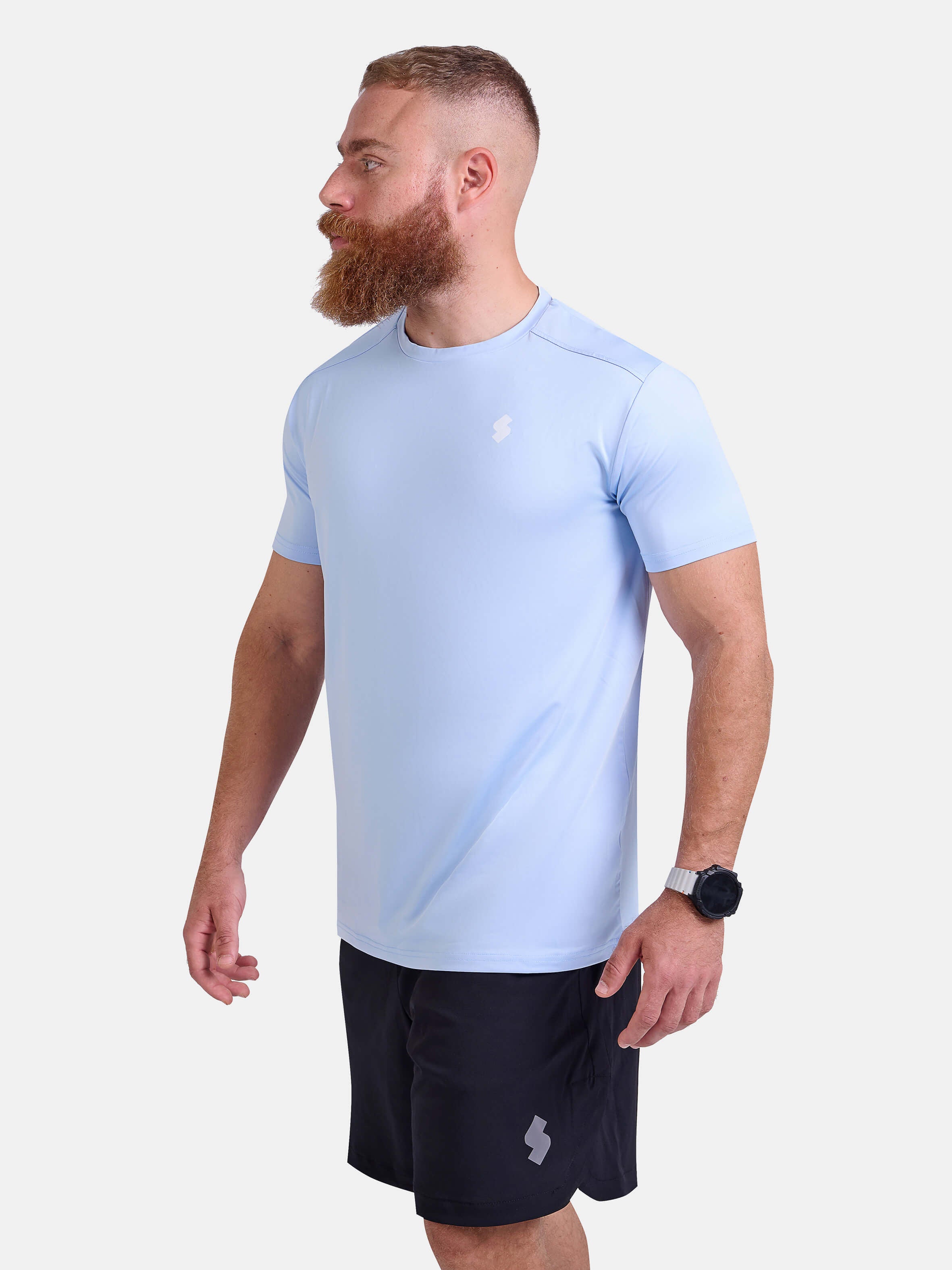 Man wearing light blue sports & gym t-shirt by KAF