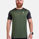 Man wearing black and green sports - gym - padel t-shirt by KAF Egypt