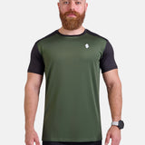 Man wearing black and green sports - gym - padel t-shirt by KAF Egypt