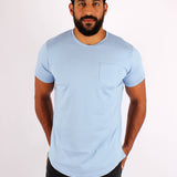 Men Curved Hem Pocket Cotton T-Shirt