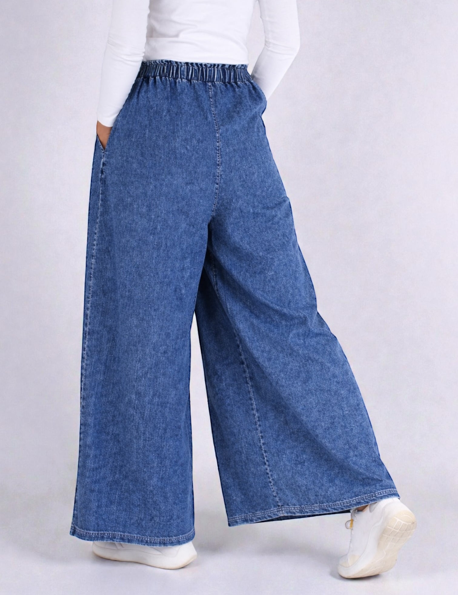 Women Super Wide-Leg Denim Pants - Blue
