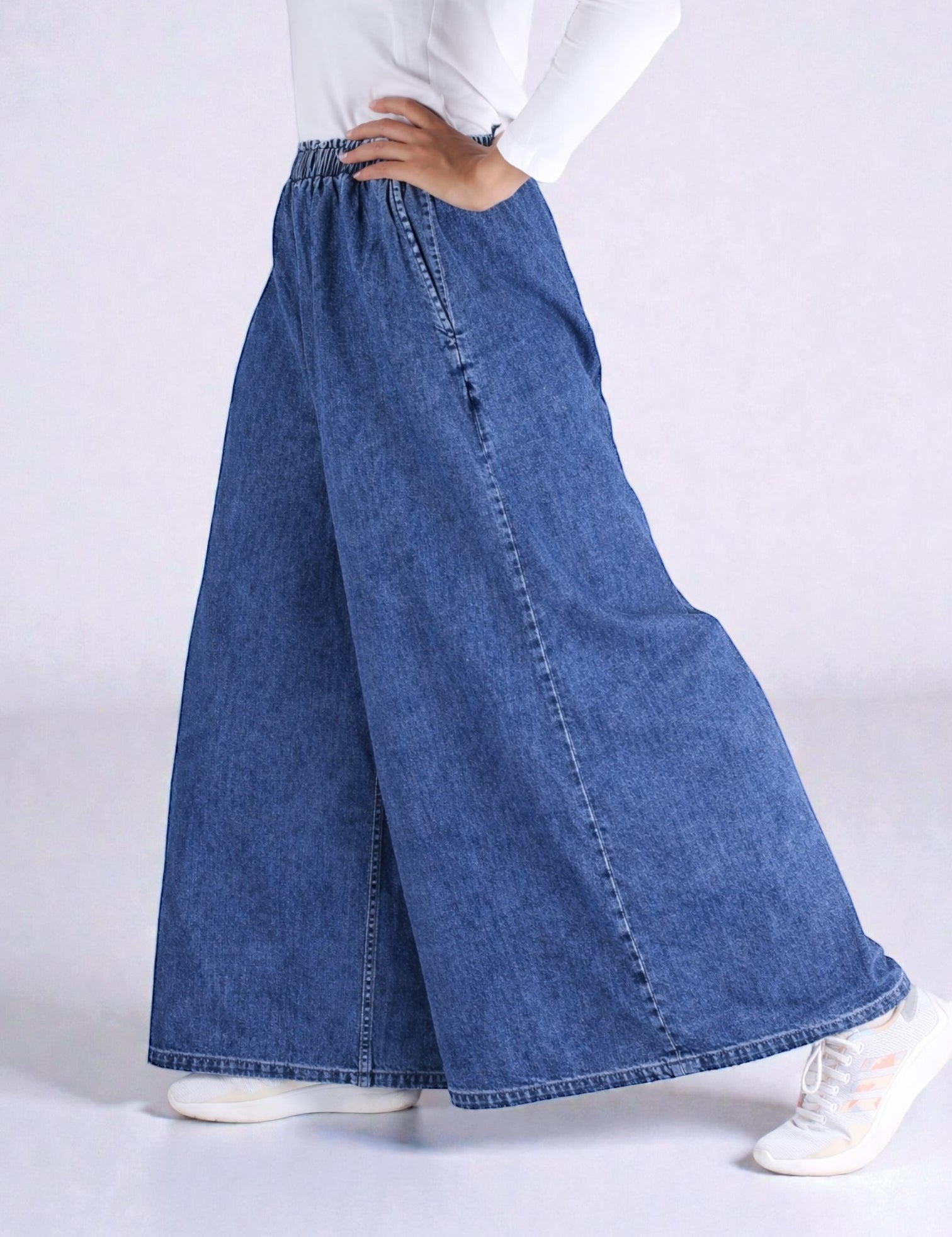 Women Super Wide-Leg Denim Pants - Blue