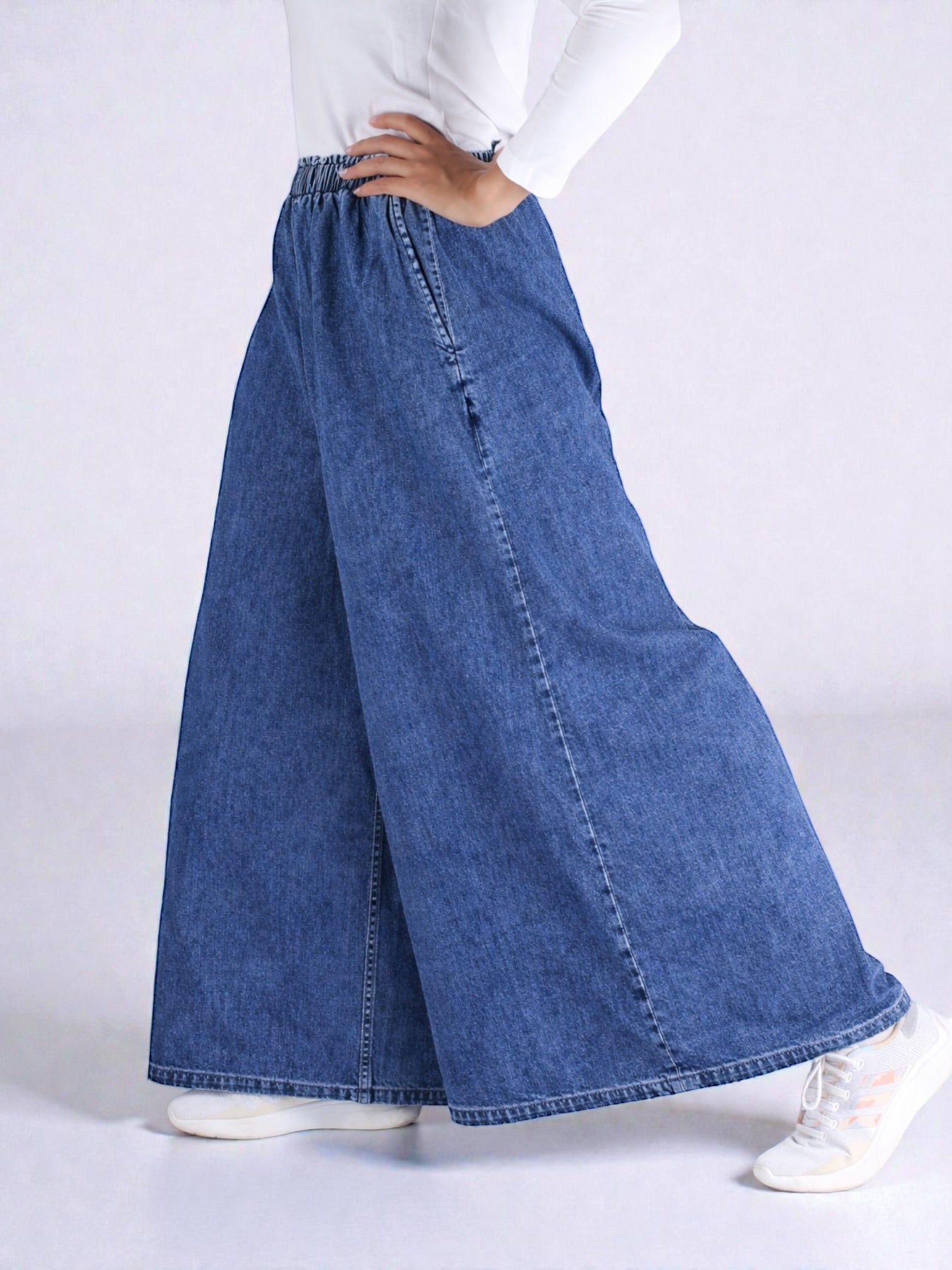 Women Super Wide-Leg Denim Pants - Blue