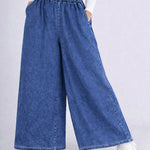 Women Super Wide-Leg Denim Pants - Blue