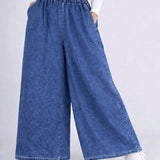 Women Super Wide-Leg Denim Pants - Blue