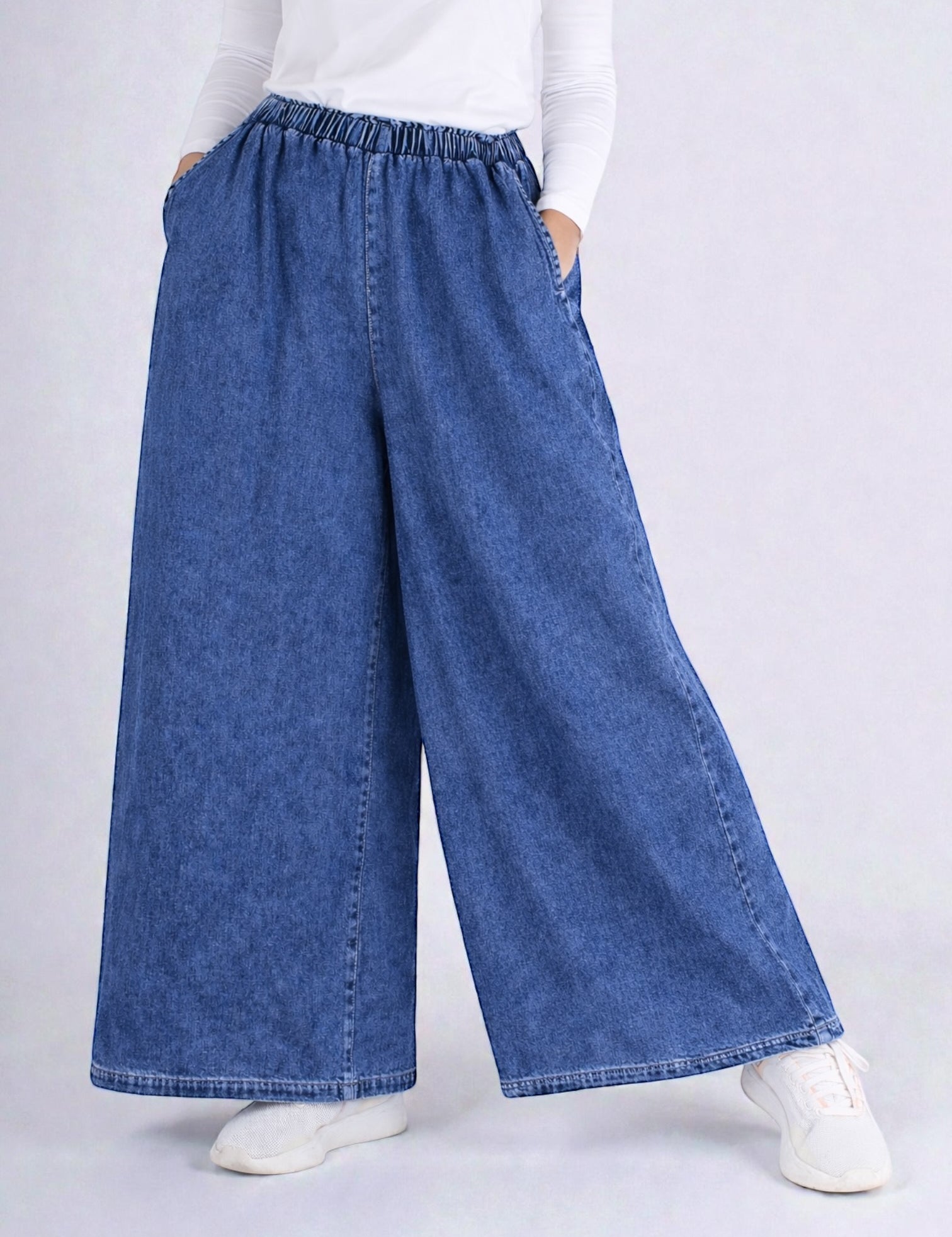 Women Super Wide-Leg Denim Pants - Blue