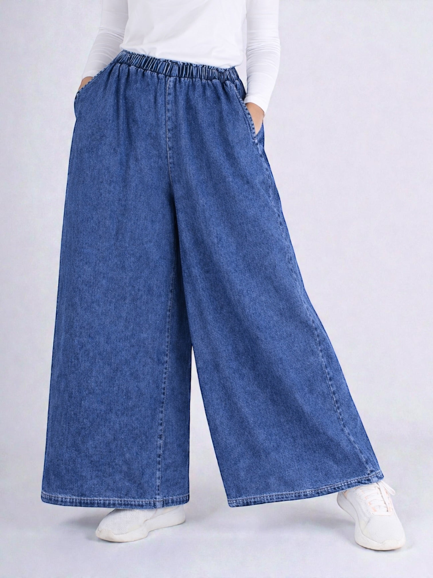 Women Super Wide-Leg Denim Pants - Blue
