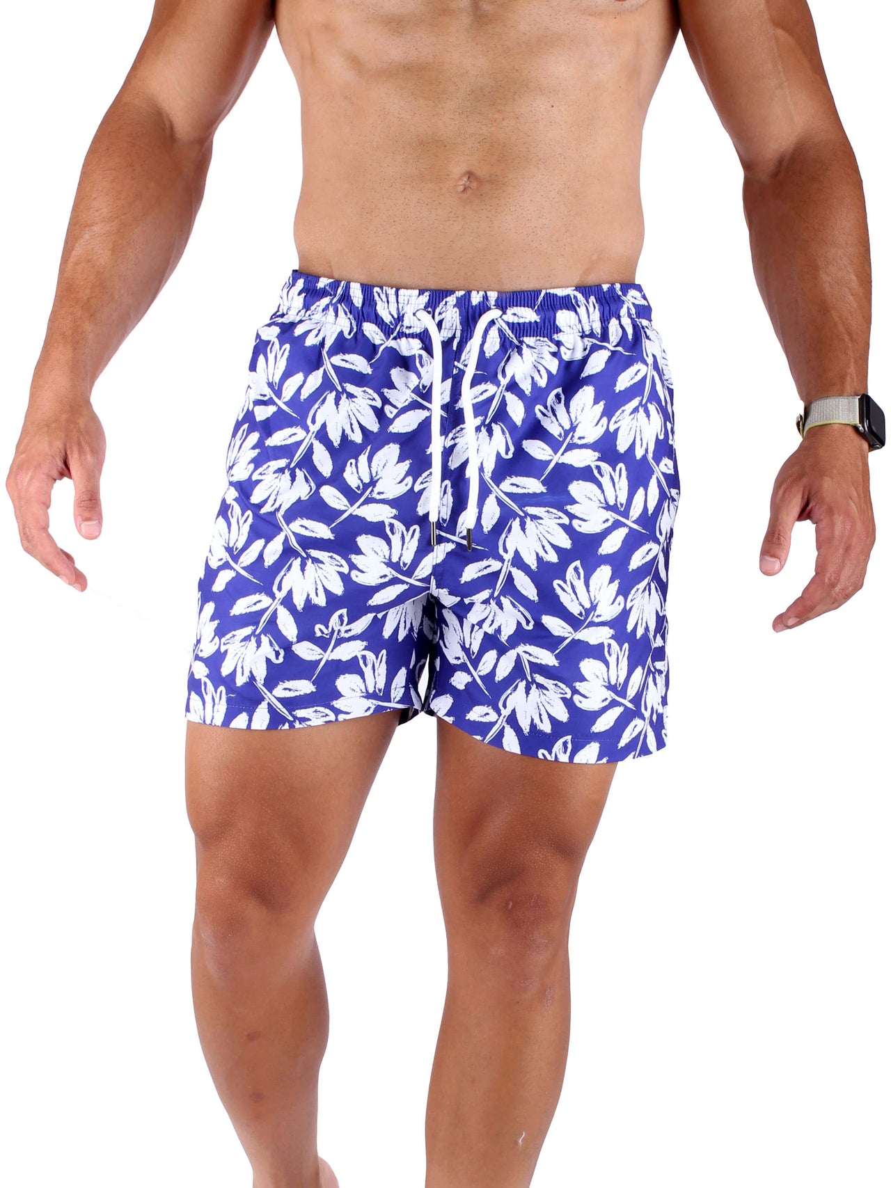 AQUA Swim Shorts Floral Design - Blue