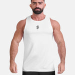 Man wearing white sports & gym tank top by KAF 