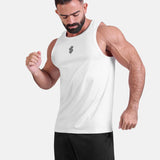 Man wearing white sports & gym tank top by KAF 
