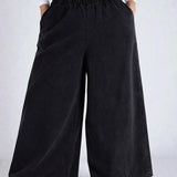 Women Super Wide-Leg Denim Pants - Black