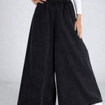 Women Super Wide-Leg Denim Pants - Black