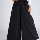 Women Super Wide-Leg Denim Pants - Black