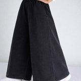 Women Super Wide-Leg Denim Pants - Black