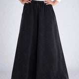 Women Super Wide-Leg Denim Pants - Black