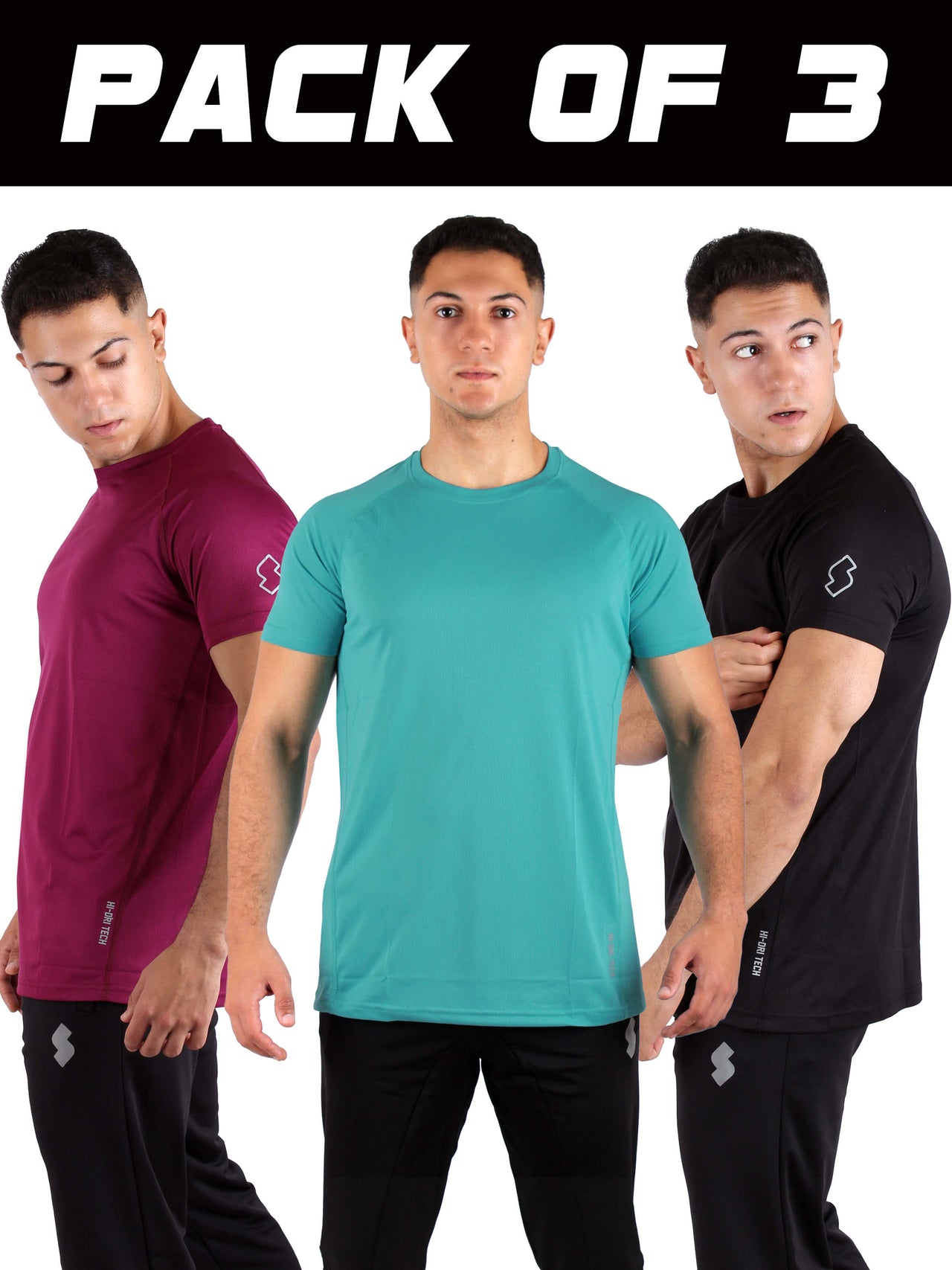 PACK OF 3 - RTP12 Raglan Hi-Dri Sports T-Shirts - 3 Colors