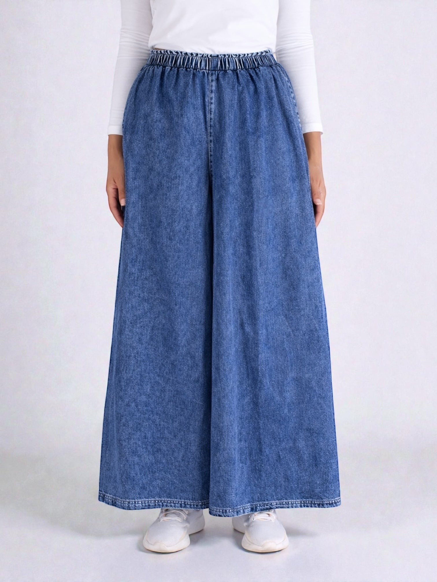 Women Super Wide-Leg Denim Pants - Blue