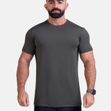 Man wearing dark gray sports - gym - padel t-shirt by KAF Egypt