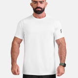 Man wearing white sports - gym - padel t-shirt by KAF Egypt