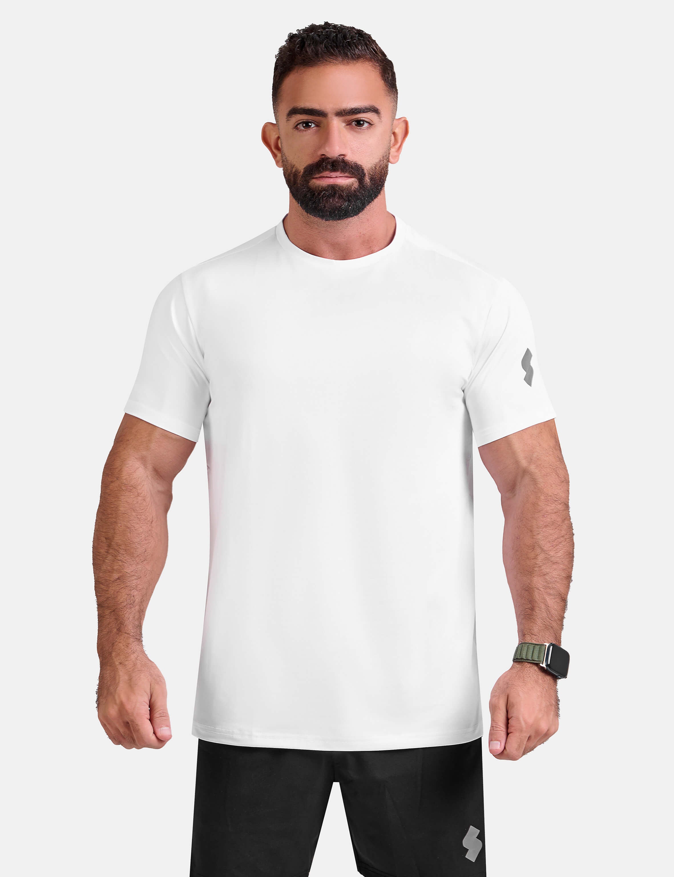 Man wearing white sports - gym - padel t-shirt by KAF Egypt