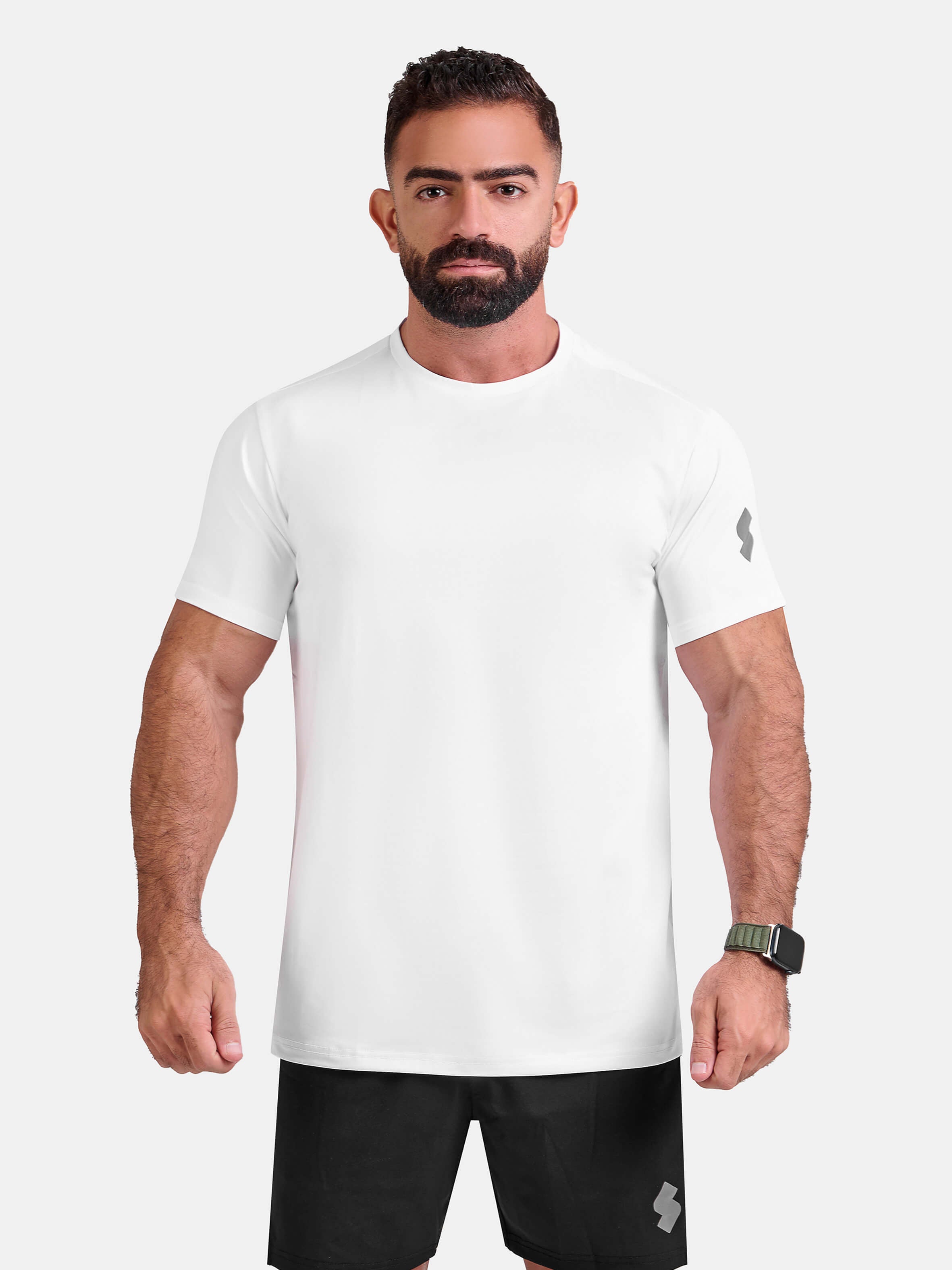 Man wearing white sports - gym - padel t-shirt by KAF Egypt