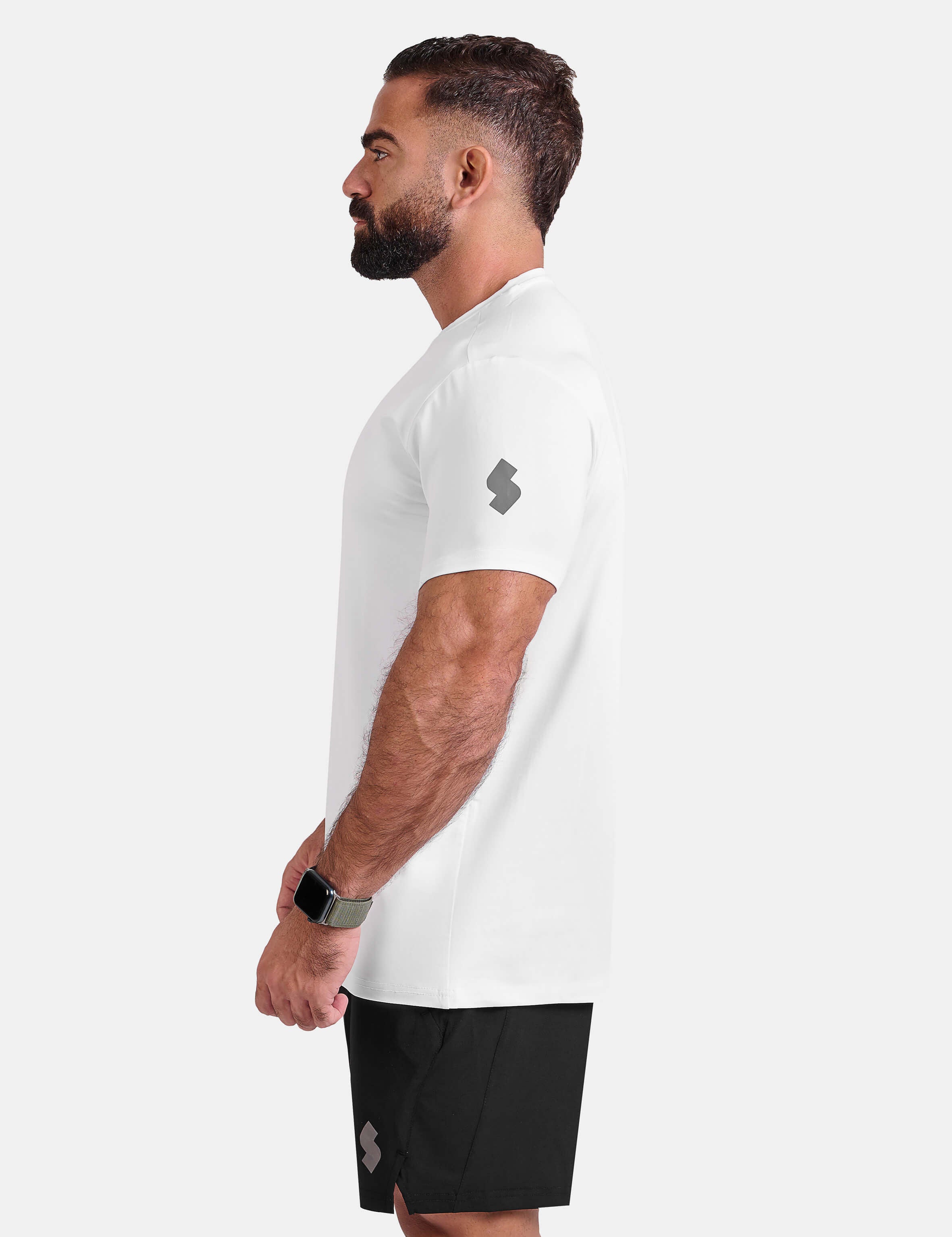 Man wearing white sports - gym - padel t-shirt by KAF Egypt