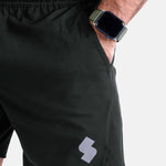 Black 5 inch sports shorts by KAF