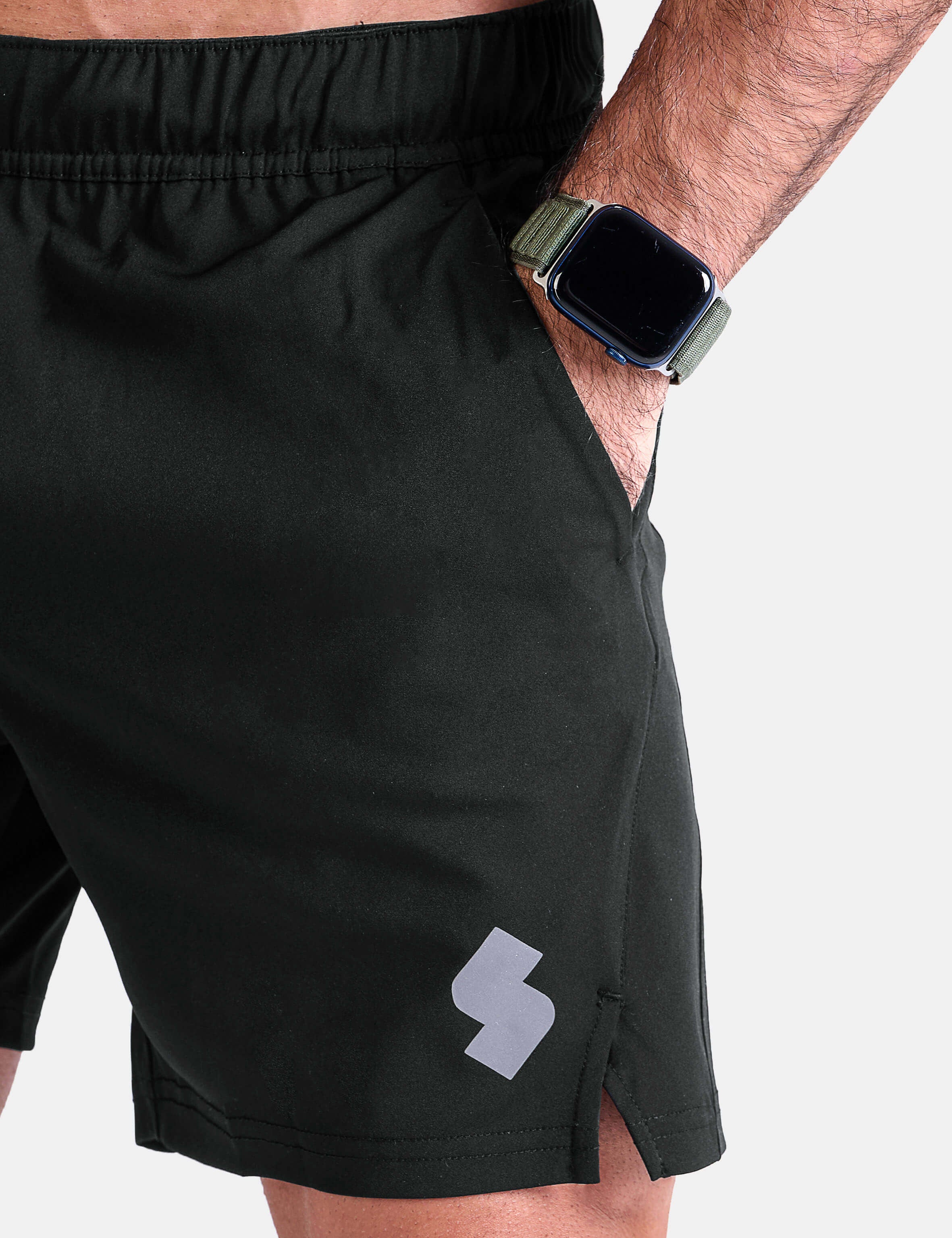 Black 5 inch sports shorts by KAF