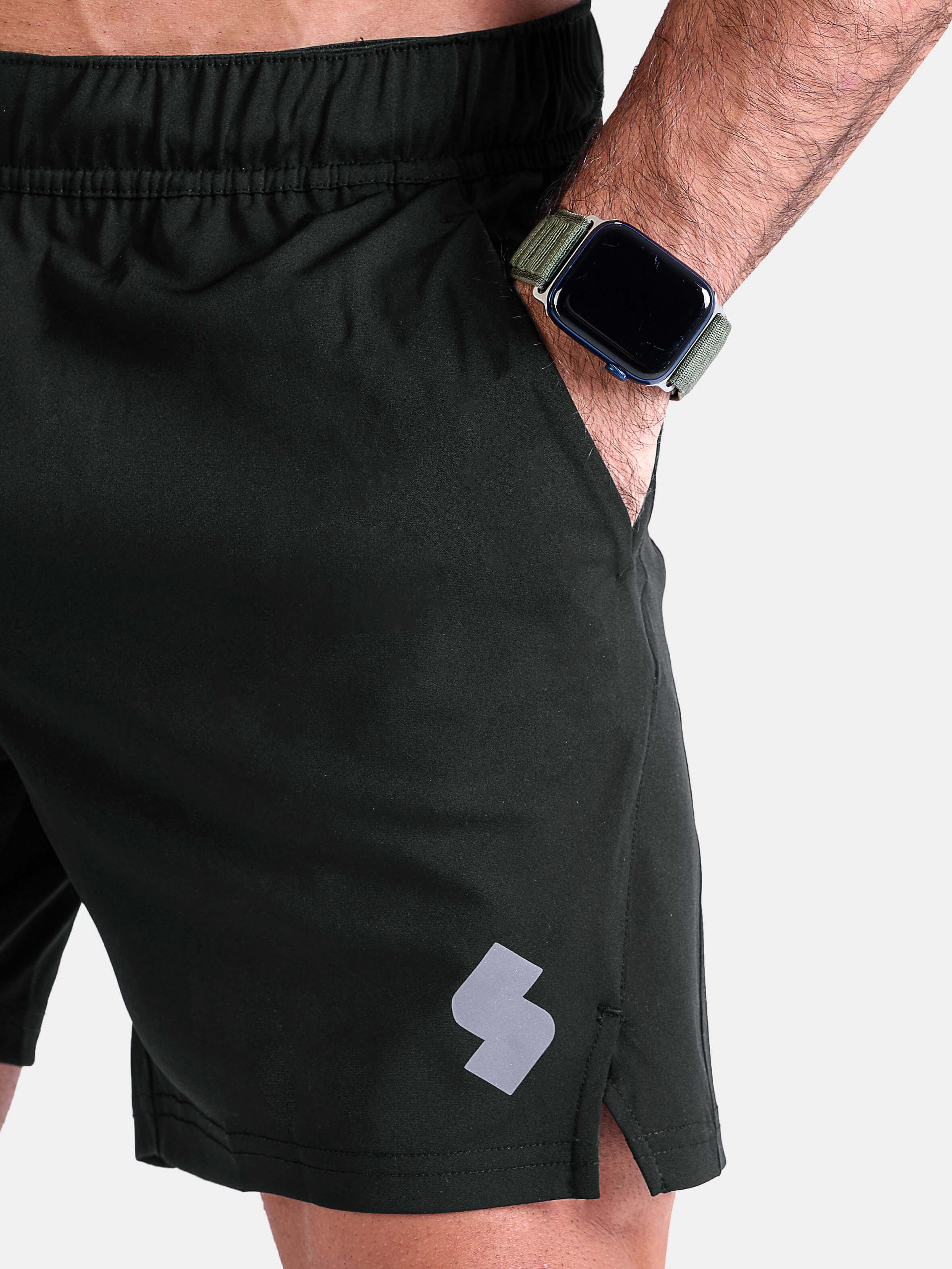Black 5 inch sports shorts by KAF