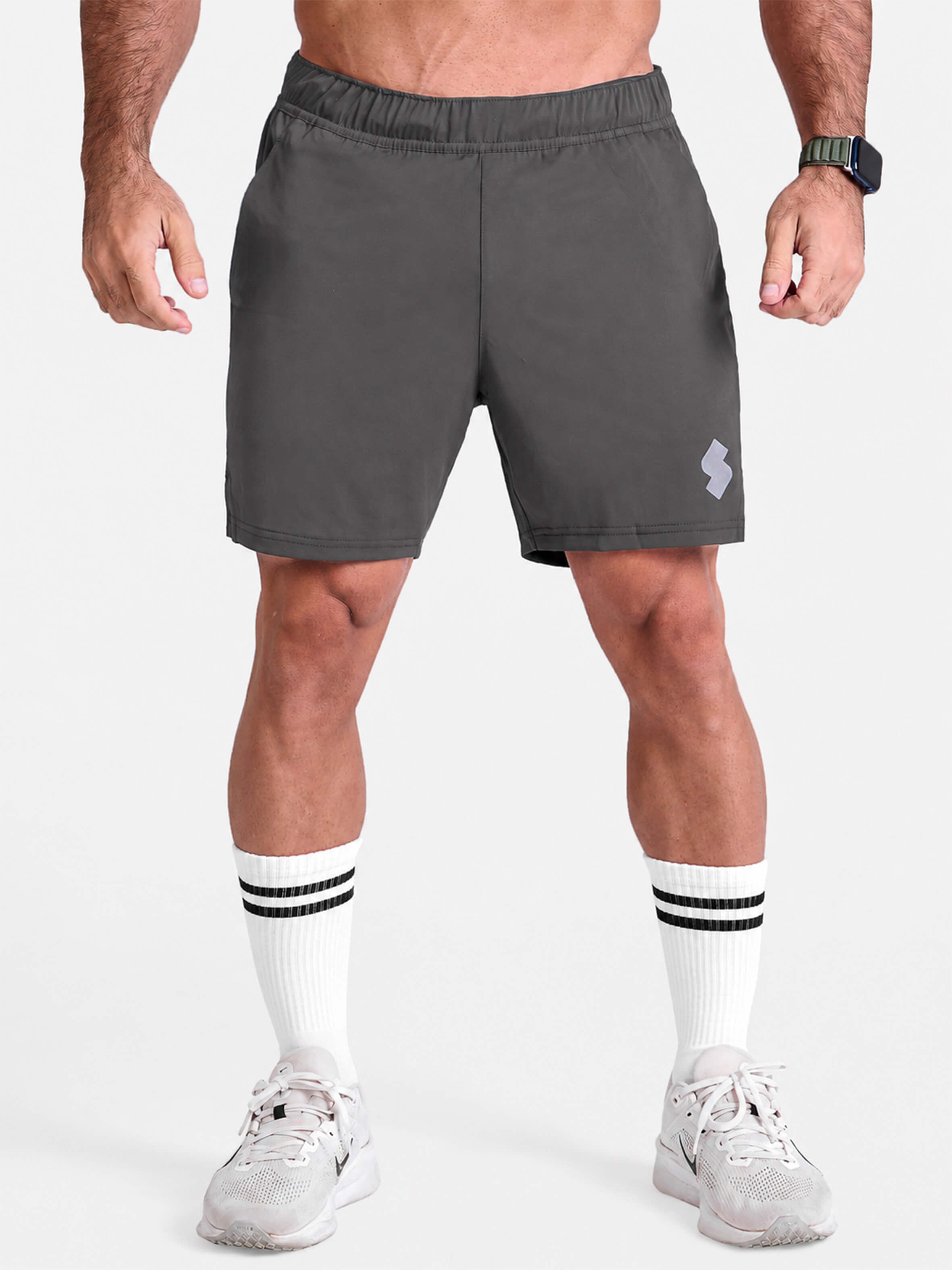 Black 5 inch sports running gym shorts by KAF
