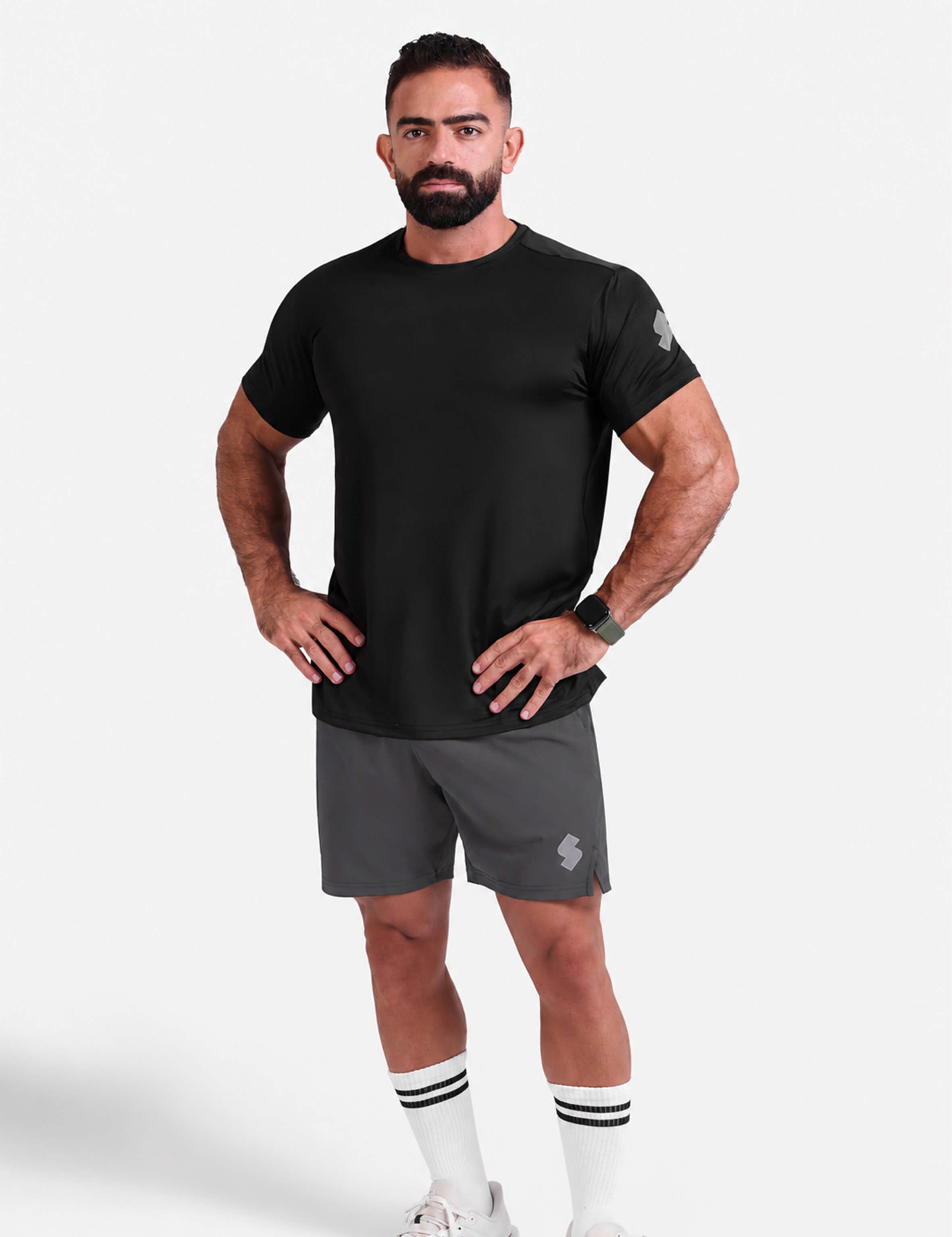 Black 5 inch sports running gym shorts by KAF