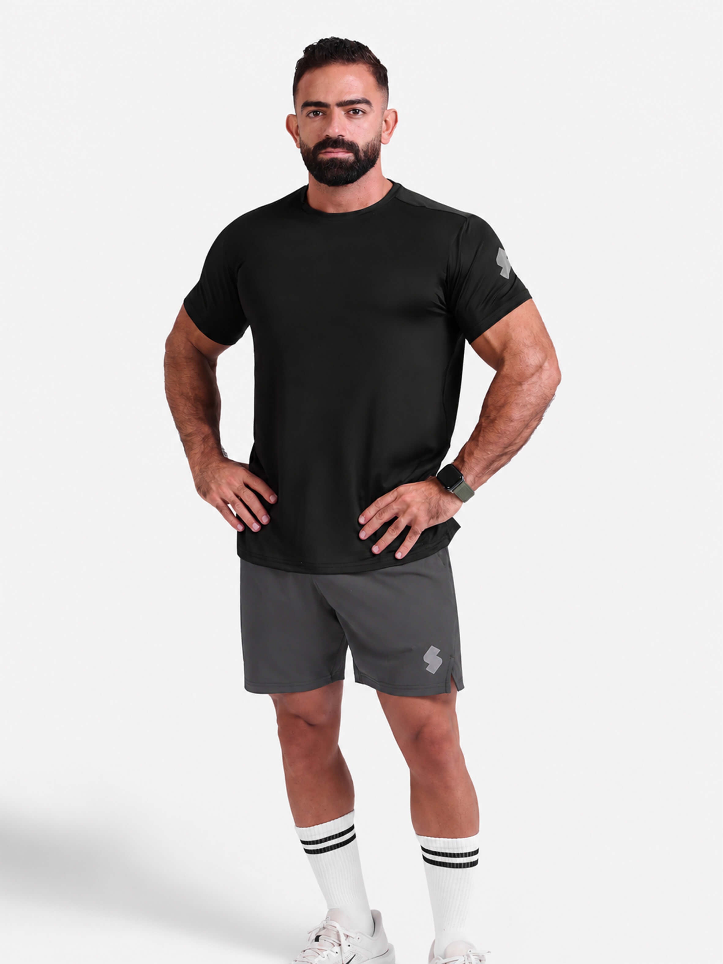 Black 5 inch sports running gym shorts by KAF
